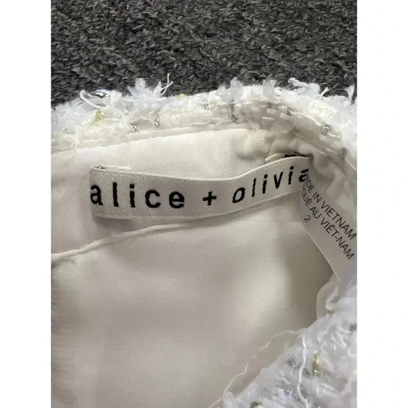 Alice + Olivia Womens White Ellis Chain Trim Tweed Collared Mini Dress S… - Picture 15 of 16